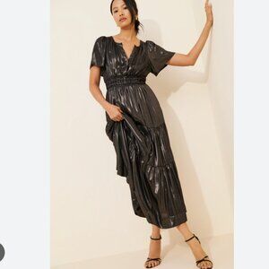 Anthropologie The Somerset Metallic Maxi Dress in Carbon